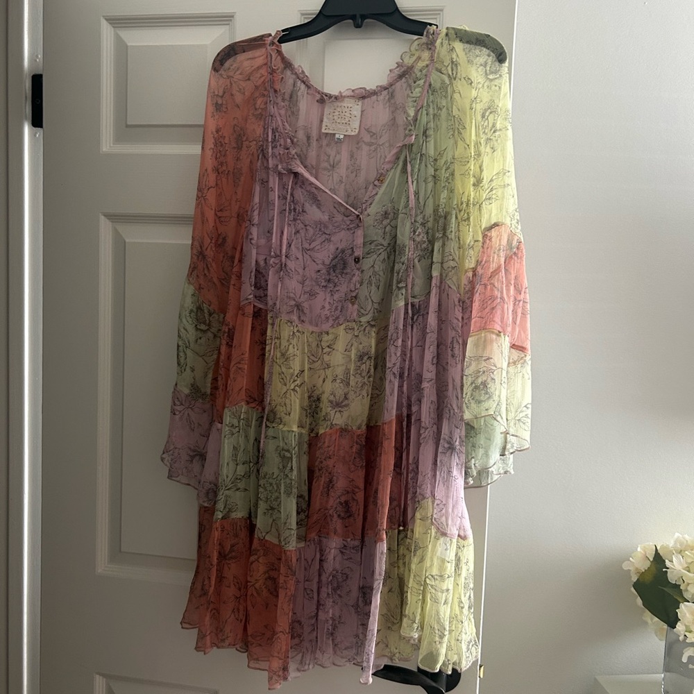 Johnny Was Pastel Patchwork Floral Sheer Dress Tunic